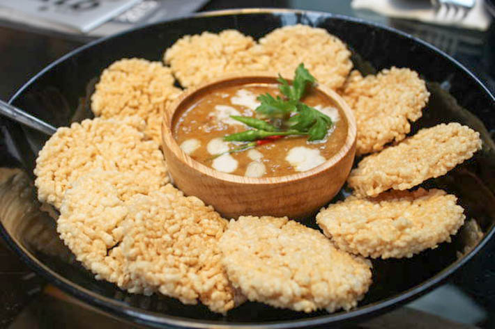 The Never Ending Summer Crispy Rice Cracker Served with Pork and Shrimps Dipping